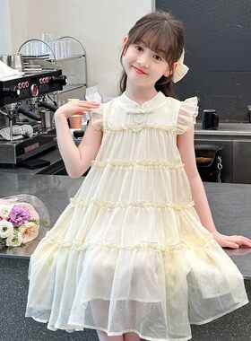 甜美淑女风女童网纱连衣裙夏季飞飞袖蛋糕裙超洋气公主裙