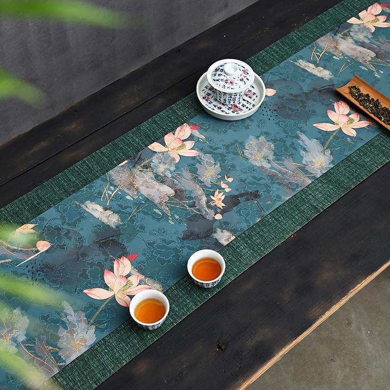 新中式禅意干泡茶席香云纱锦缎防水防烫茶桌布桌旗茶垫隔热茶盘垫