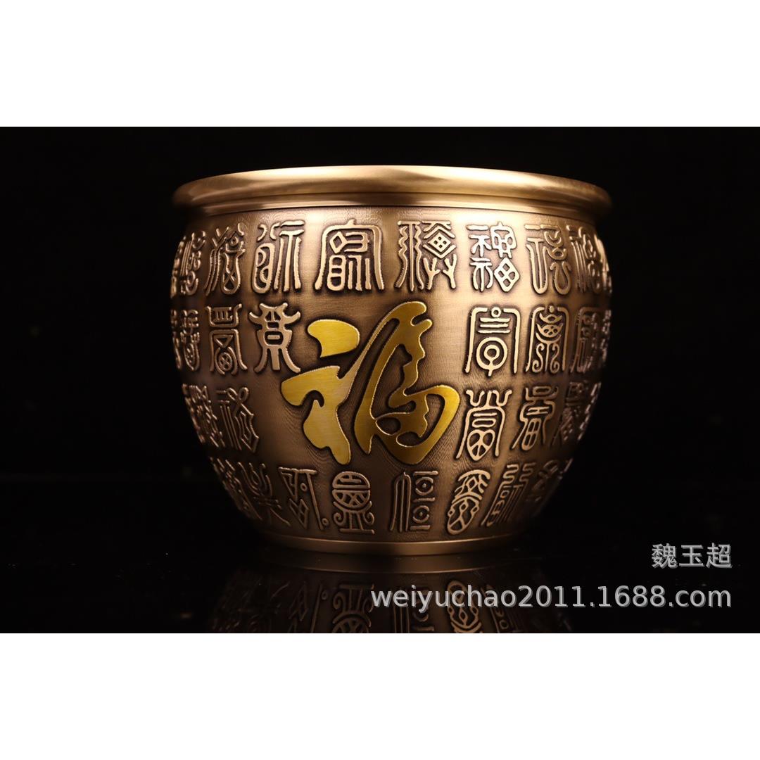 铜缸摆件 铜缸百福祝寿摆件 铜水缸摆件富贵吉祥缸铜聚宝盆缸摆件