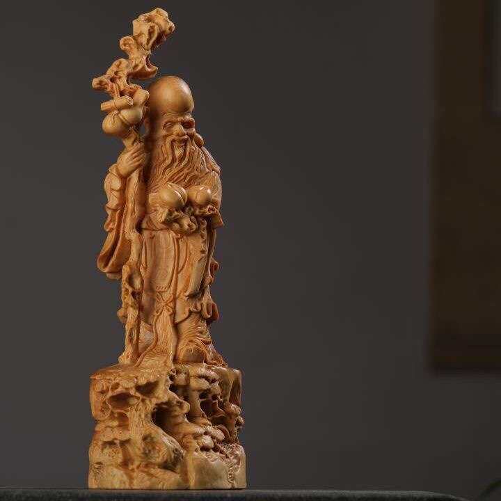 太行崖柏寿星摆件福如东海寿比南山实木雕刻手拿寿桃寿星桌面饰品