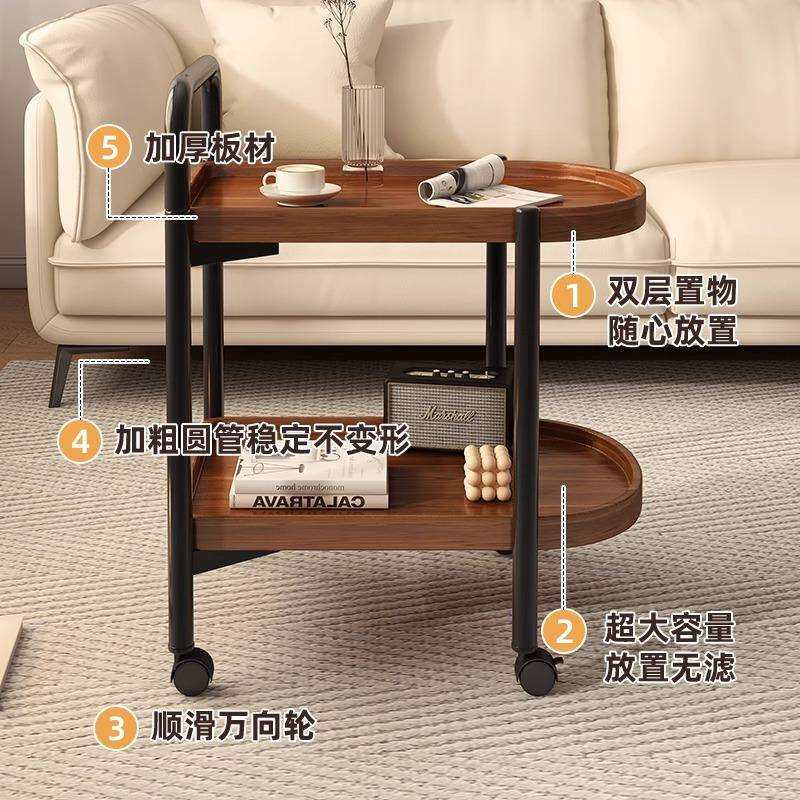 边几茶几客厅阳台家用可移动餐边桌置物架中古风小推车喝茶小桌子