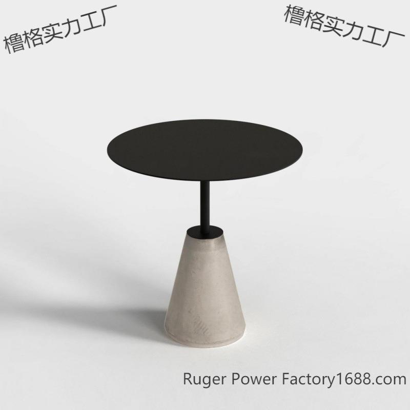 咖啡厅小圆桌茶几边几工业风简约现代铁艺小圆桌创意奶茶店水泥