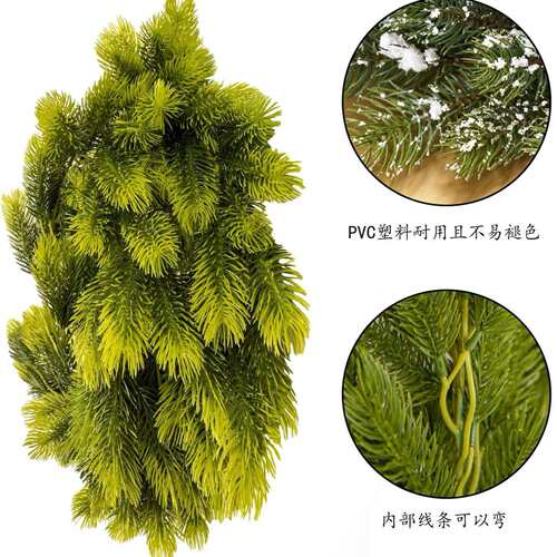 鲜嫩180CM圣诞藤条仿绿植藤蔓松树花环圣诞假日婚礼派对楼梯布置