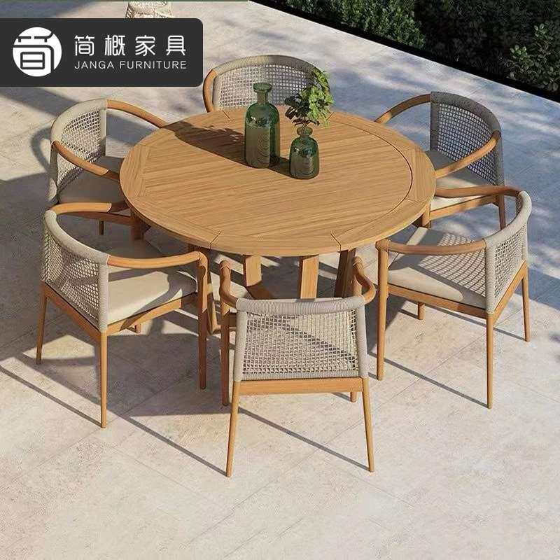 北欧实木餐椅长桌组合别墅庭院花园柚木家具咖啡店奶茶厅休闲椅