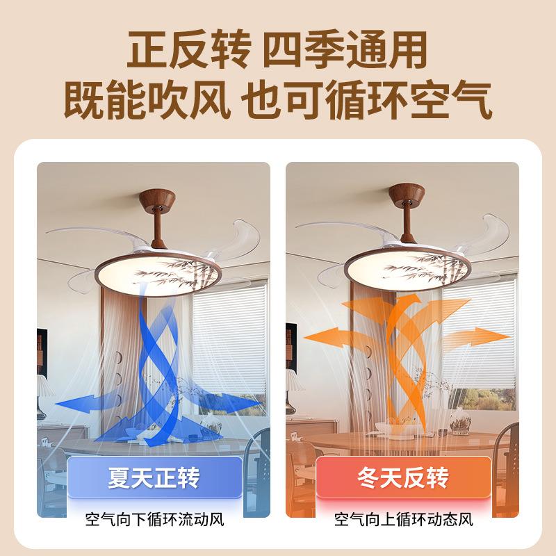 隐形风扇灯宋代美学2025新款中古风胡桃木色吊扇灯餐厅卧室灯263L