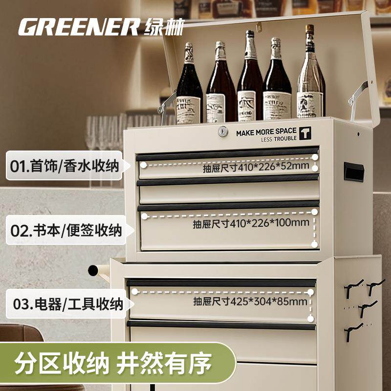 GREENER收纳车工业风收纳柜推车画室咖啡画室收纳移动抽屉置物架图片