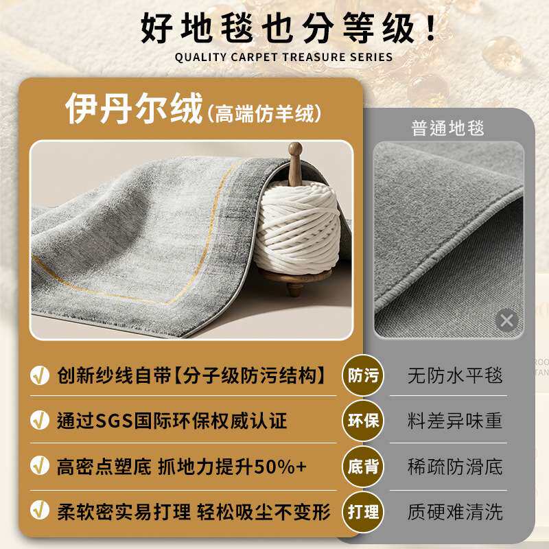 现代简约北欧风地毯客厅设计感卧室沙发茶几毯免洗可擦易打理地垫