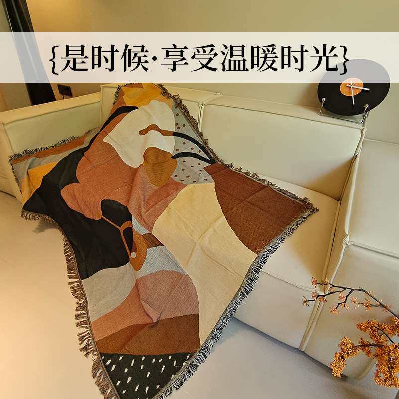 外贸线毯家用加厚针织毯沙发线毯沙发全盖沙发巾抽象北欧盖毯
