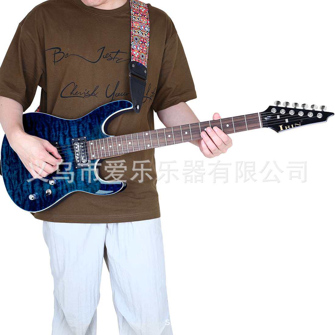高档水波蓝电吉他跨境24品电吉他专业级演奏虎纹贴皮电吉他guitar