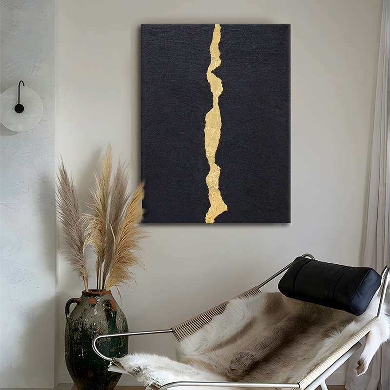 手工金箔画烫金肌理立体工艺画玄关竖版装饰画样板房商业空间挂画