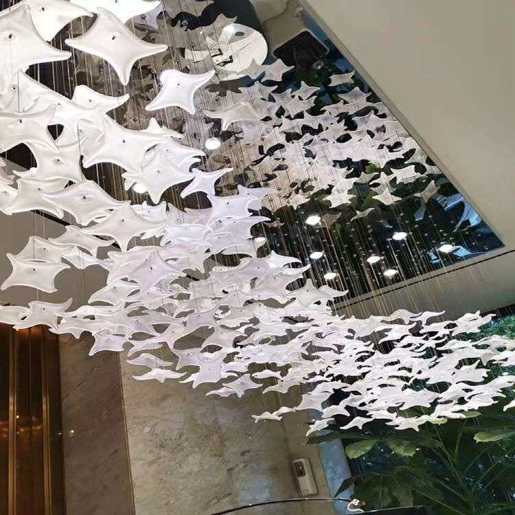 酒店大堂客厅吊灯售楼部沙盘玻璃灯罩水晶海星四角星工程吊灯