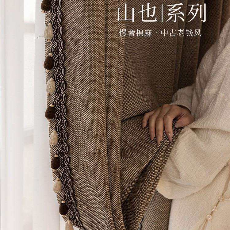 格纹仿棉麻深棕色窗帘卧室阳台全遮光柯桥窗帘韩哲挂钩送高温定型