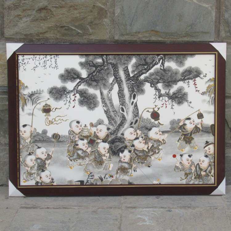 陶瓷工艺品挂件 粉彩古典人物中式墙壁装饰瓷板画餐厅壁画
