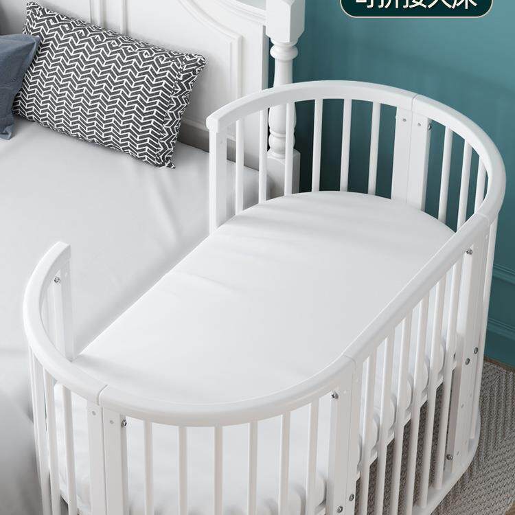 婴儿床实木欧式拼接大床可移动新生儿小床多功能白色小圆床