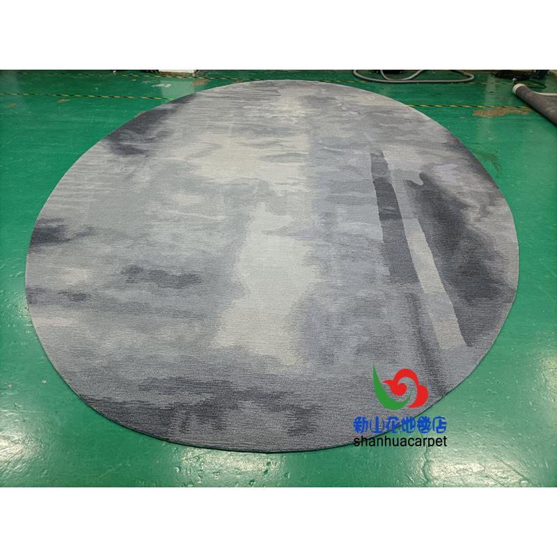 新中式抽象水墨画圆形手工羊毛客厅茶几地毯餐厅书房办公室接待室