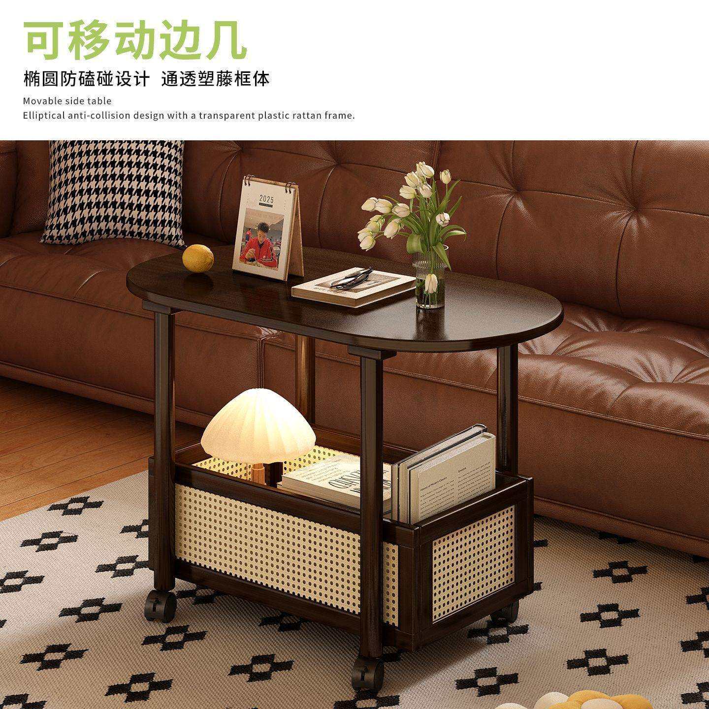 中古风小推车茶几置物架沙发边几可移动家用可储物床头小桌子整理