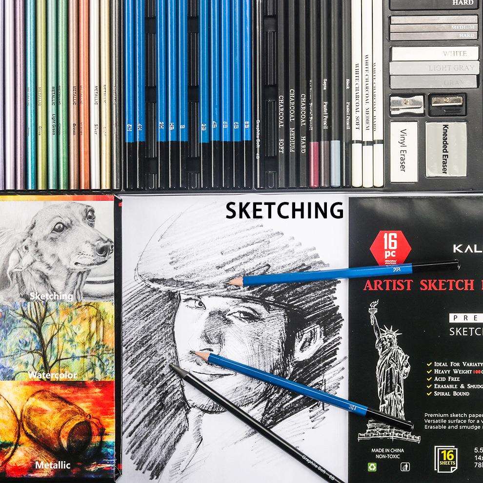 厂家新品142件纸盒绘画铅笔套装 彩色铅笔 素描工具 美术绘图铅笔