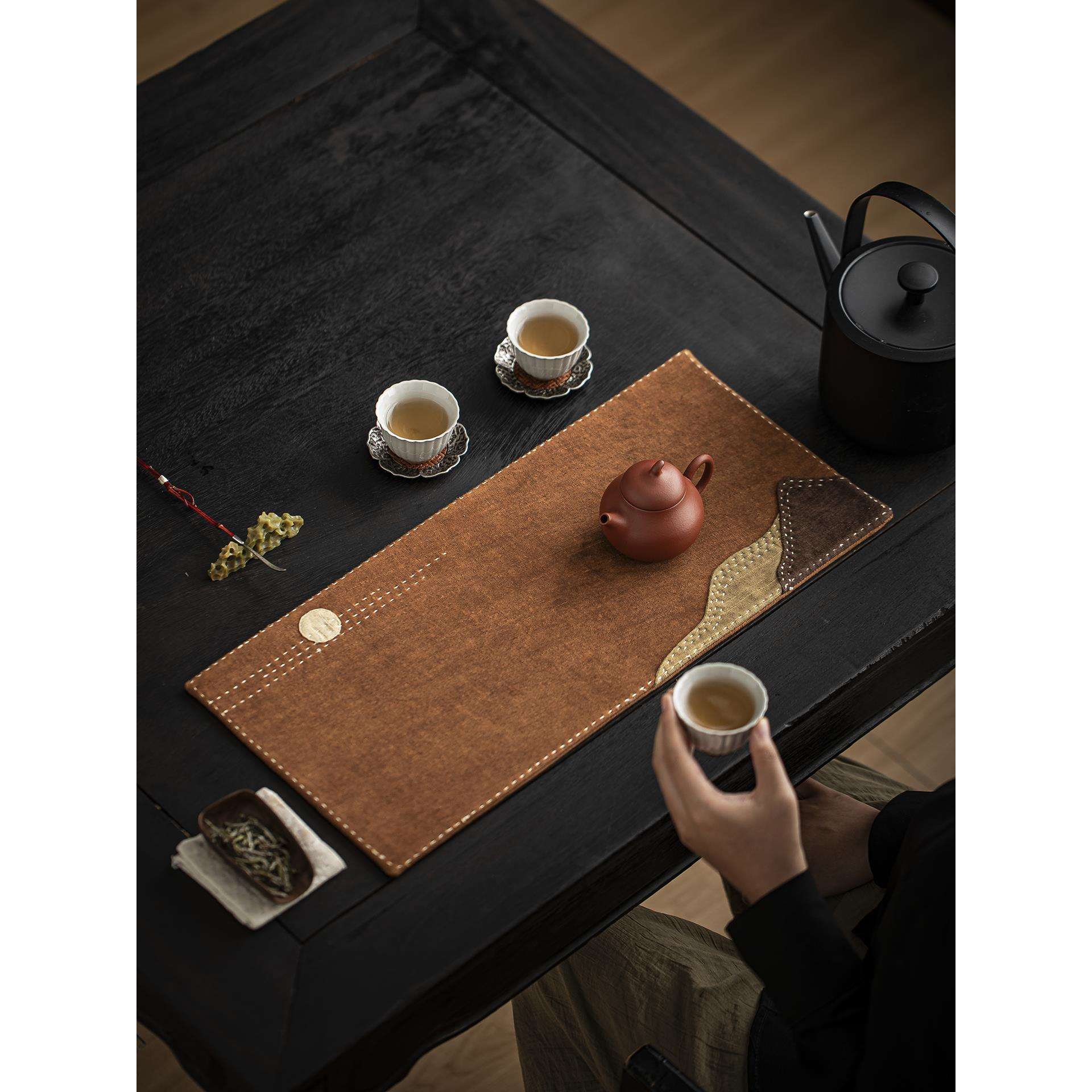 手工茶席竹节麻植物染干泡垫中式复古茶桌隔热垫主人茶席垫