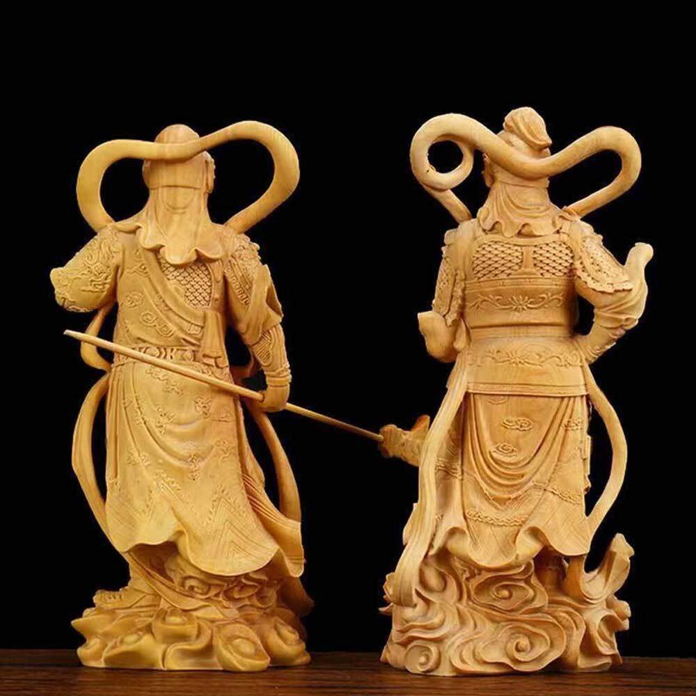 崖柏木雕关公珈蓝菩萨韦陀尊者神像电视柜摆件关羽左右护法工艺品