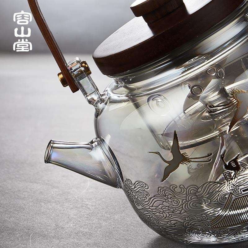 容山堂焕彩金银烧玻璃煮茶壶大容量烧水壶中式家用蒸茶电陶炉套装