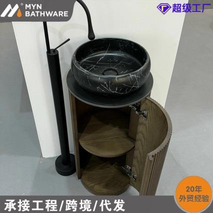 出口多层板实木条纹条纹立柱盆柜子台上盆圆柱盆