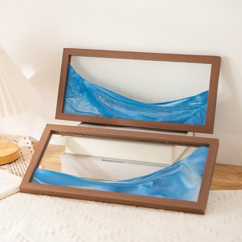 创意实木相框流沙画摆件3D立体解压沙漏高档商务家居装饰品画框