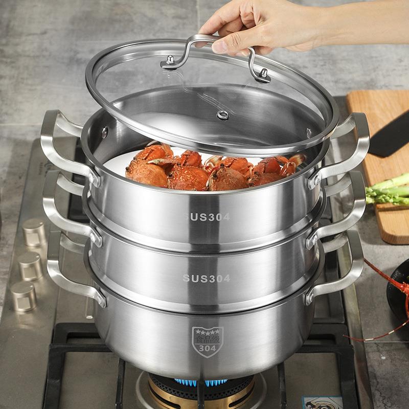 304食品级不锈钢火锅 加厚双层三层四层蒸锅 复合钢炊具锅具蒸笼