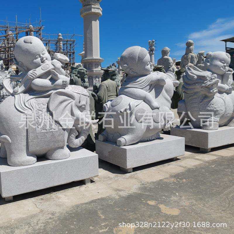 石雕大象童子猪龙沙弥小仙童雕塑摆件大理石石头金蟾童子雕刻摆设