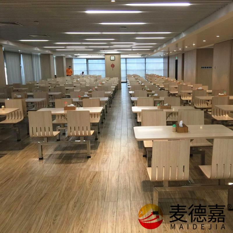 名飞曲木四人连体餐桌椅工厂不锈钢餐桌单位员工食堂餐桌椅组合
