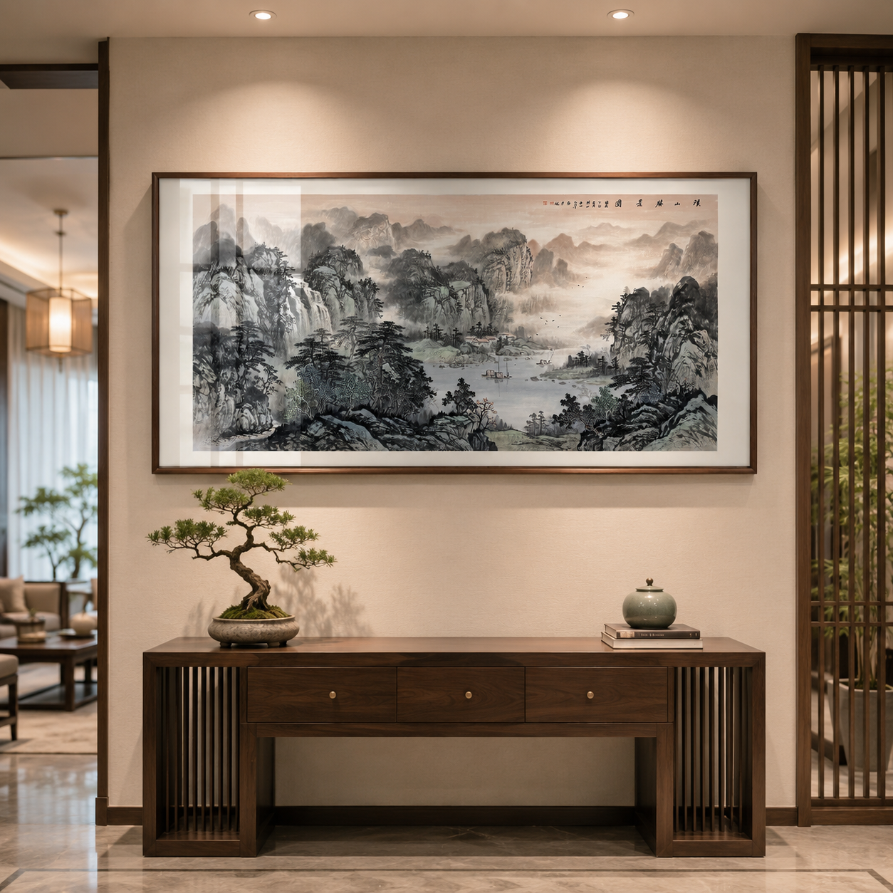 春江归帆靠山画山水画新中式国画茶室办公室挂画沙发背景墙装饰画