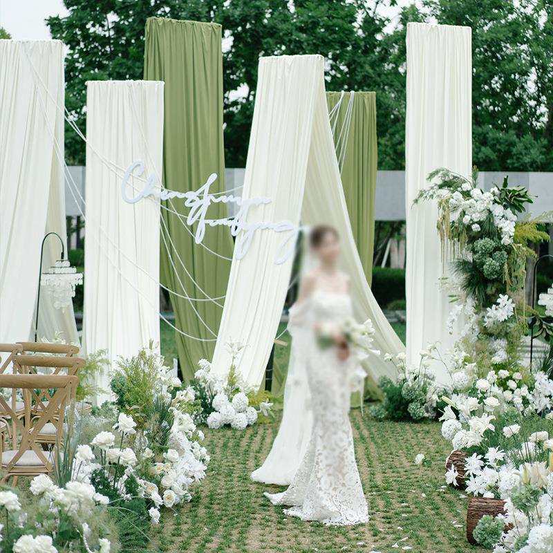 新款婚庆背景布幔支架可伸缩架子婚礼现场布置牛奶丝装饰升降拱门