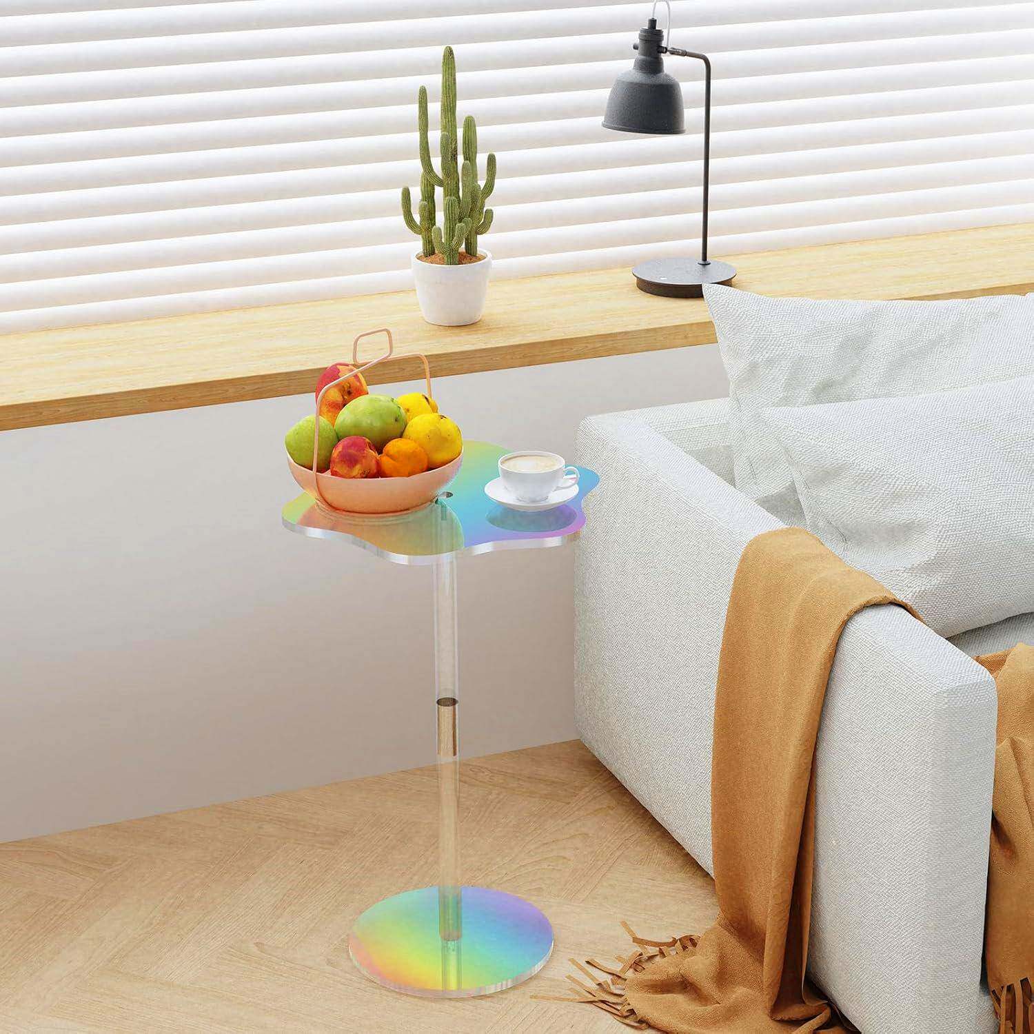 创意时尚花型透明亚克力角几茶几简约炫彩现代边几桌小空间饮料桌