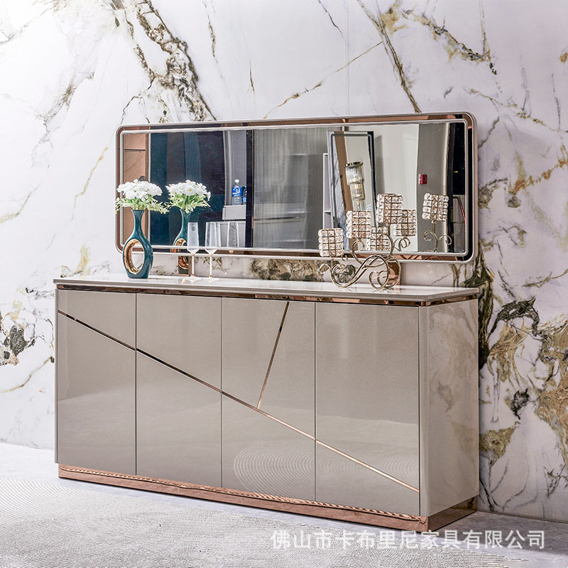 现代简约家用餐边柜餐厅家具玄关桌储物客厅柜餐边柜带LED灯镜子