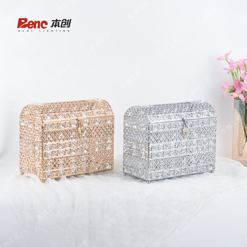 存钱罐美式婚礼贺卡收集箱首饰收纳箱金色水晶装饰海盗宝箱批发