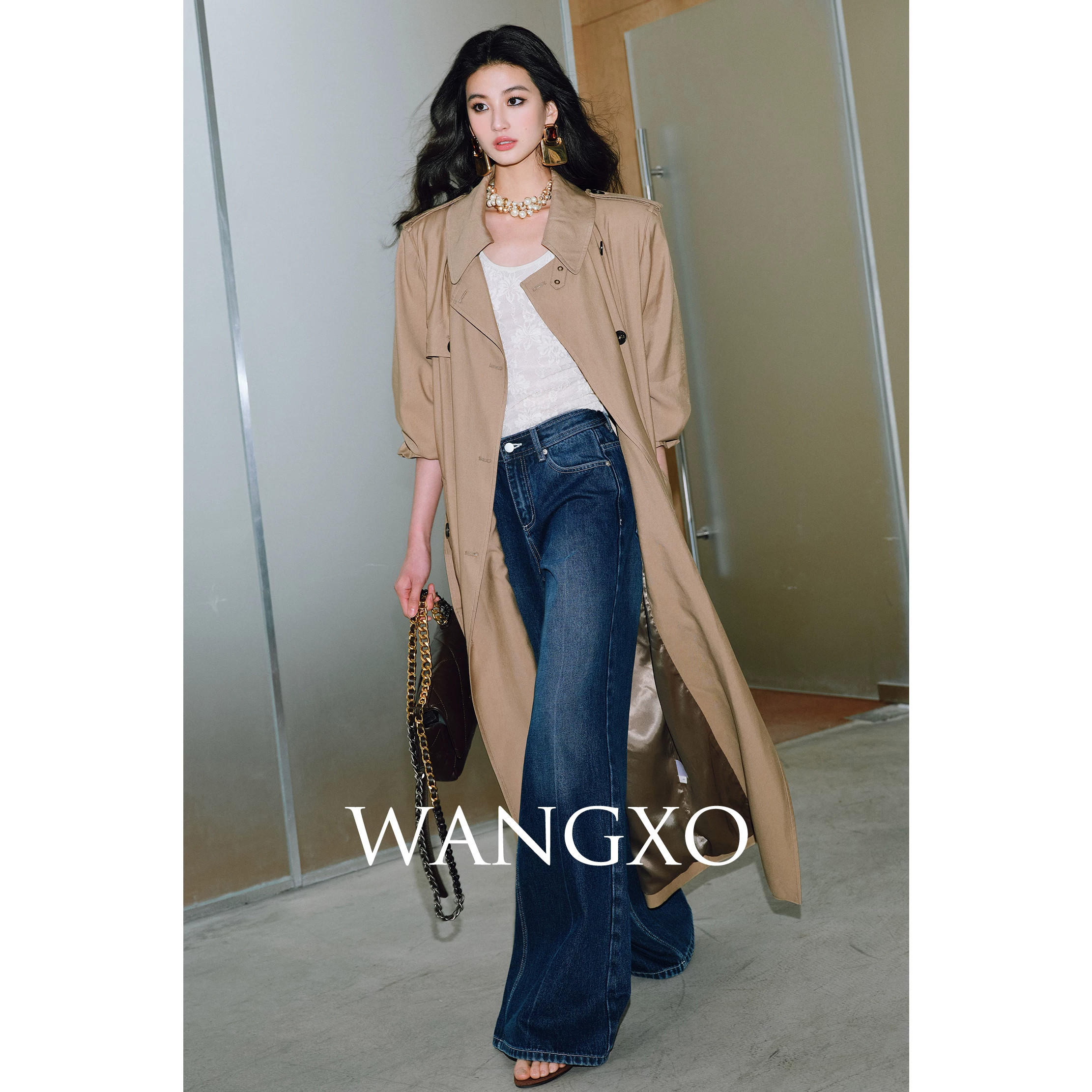 WANGXO|人棉哑光斜纹垂感风衣料|奢牌秀场高定立裁双排扣外套