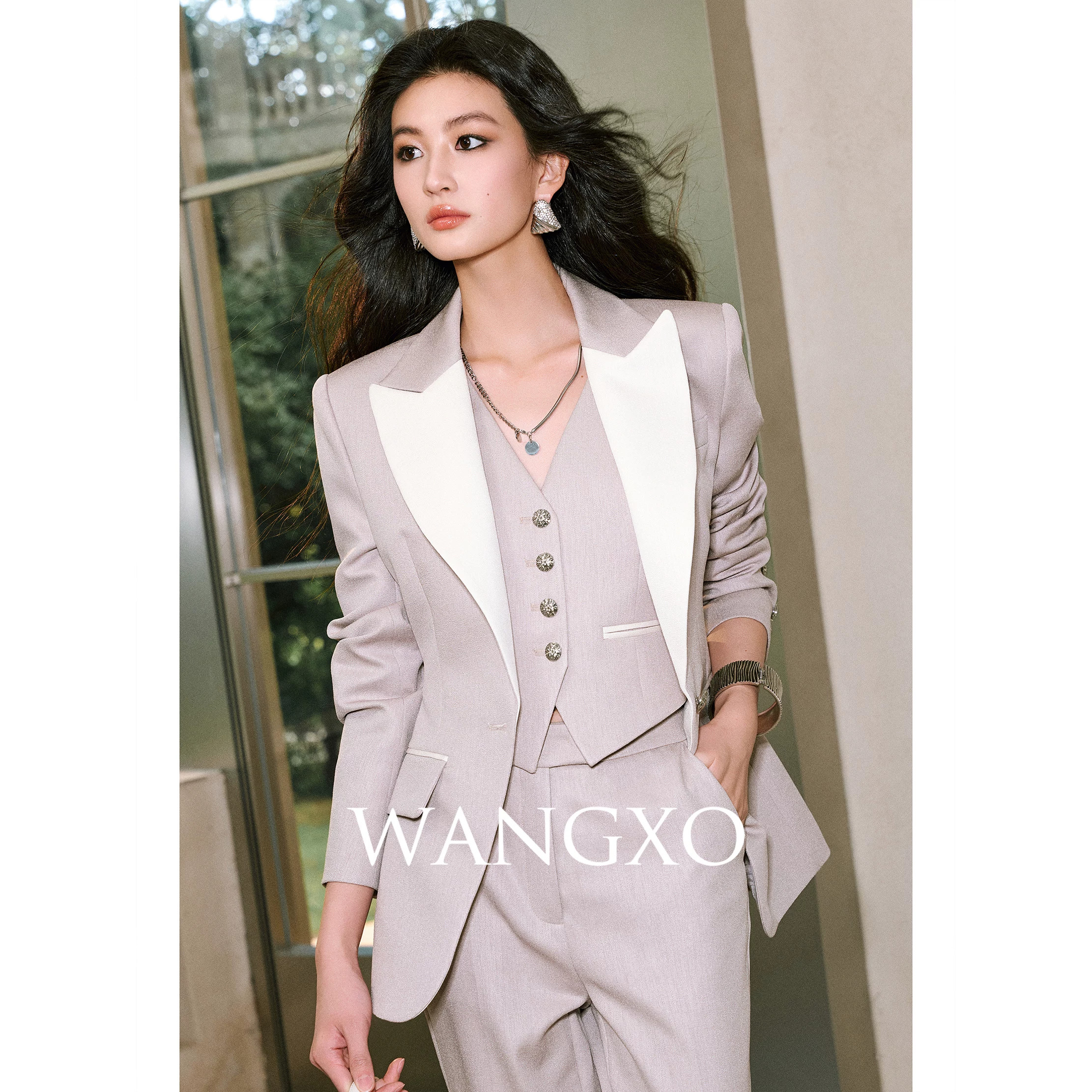 WANGXO|保暖黑科技气凝胶面料|撞色拼接西装外套&马甲&微喇裤