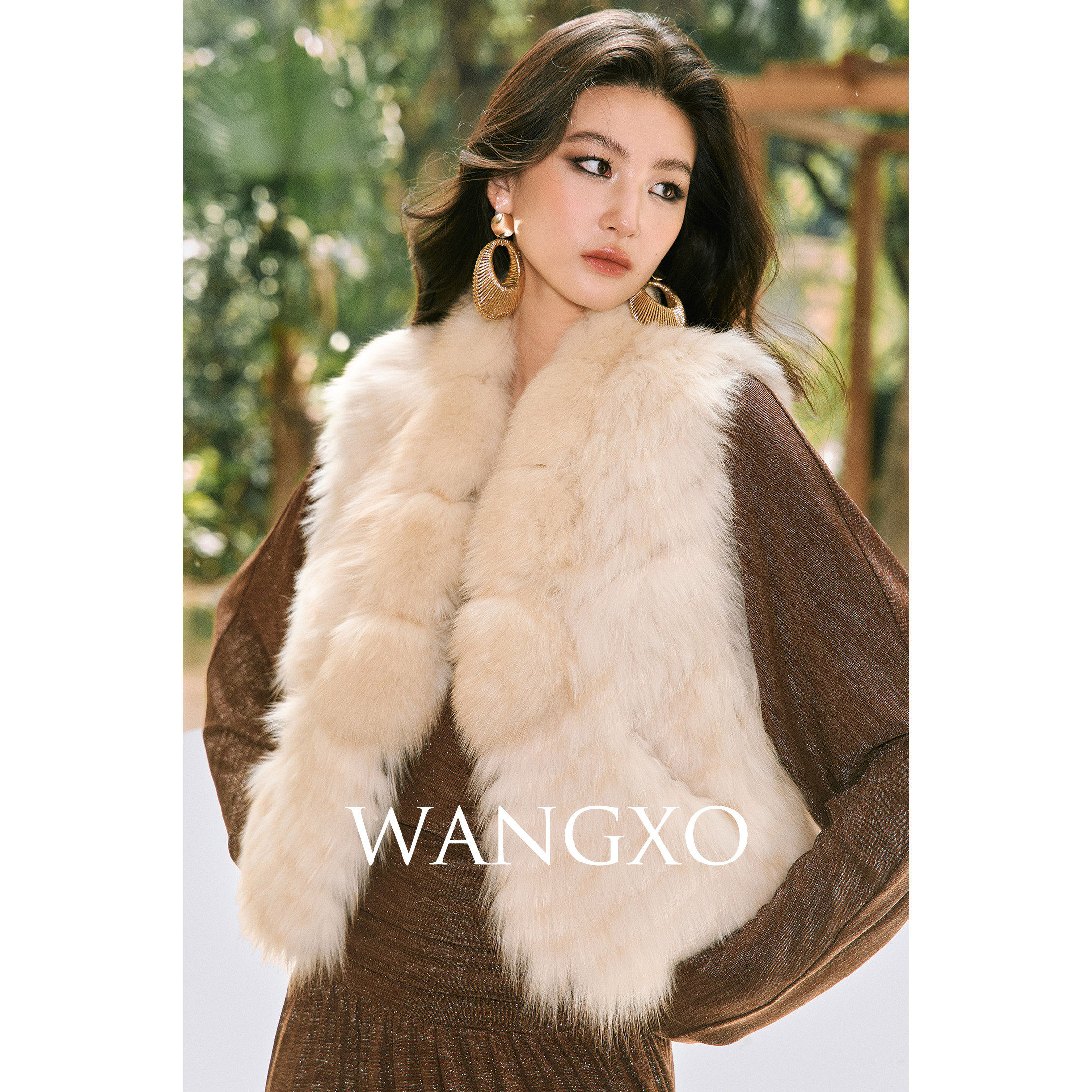 WANGXO狐狸毛染尖短款皮草马甲