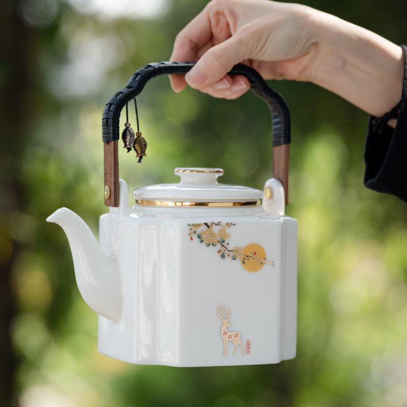德化羊脂玉提梁壶大容量一壶四杯茶具套装高档白瓷大号泡茶壶