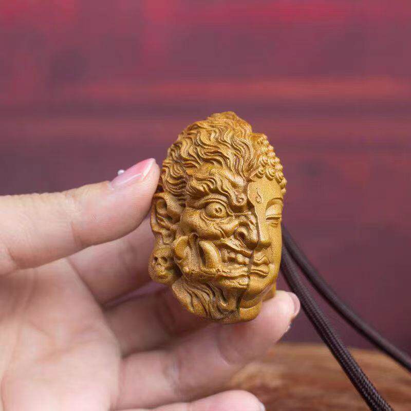 正宗老山檀香木雕一念之间手把件佛头佛魔文玩实木挂件雕刻工艺品
