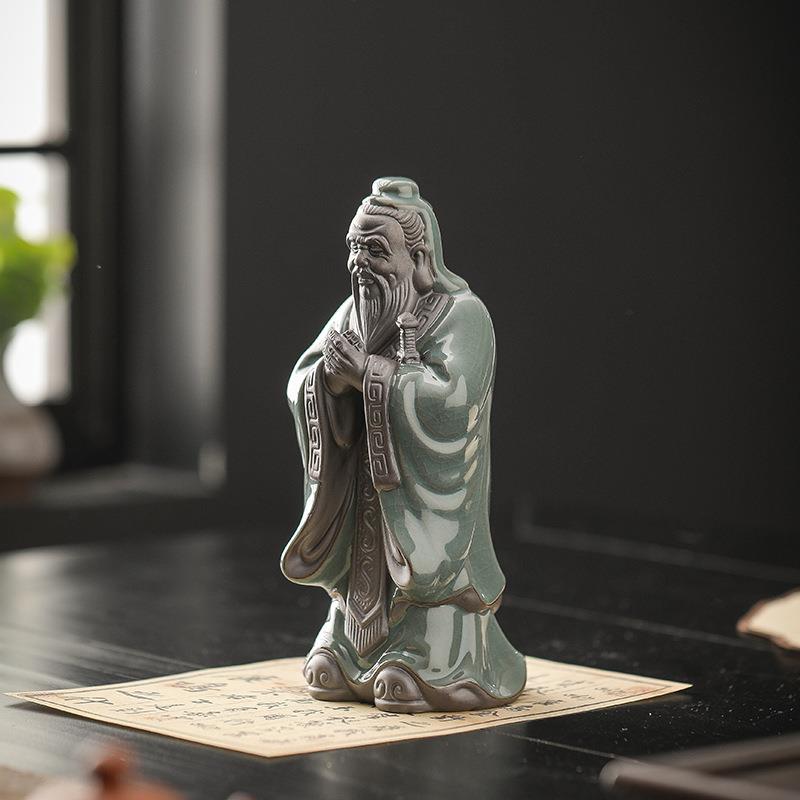 孔子茶宠摆件历史人物孔夫子陶瓷雕像书房茶室茶桌博古架装饰摆设