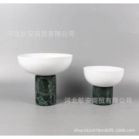 现代简约创意大理石金属果盘摆件样板房茶几电视柜餐桌工艺品摆件