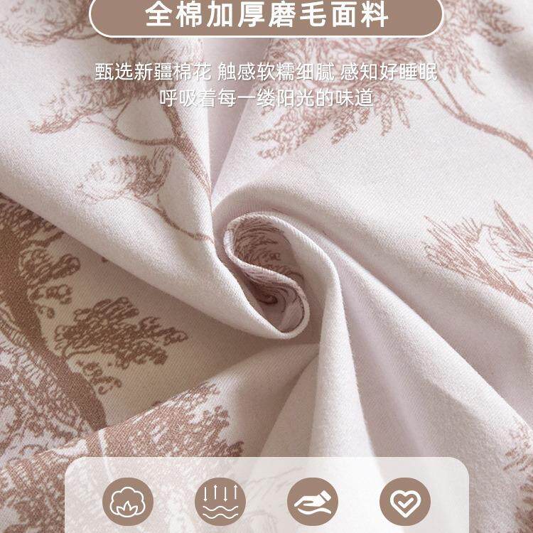 高档纯棉磨毛床上四件套秋冬季全棉加厚床品2024新款被套床单床笠