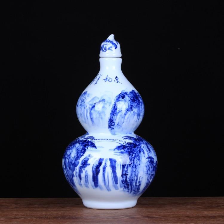 景德镇陶瓷手绘青花荷花十斤装陶瓷酒瓶酒罐葫芦瓶密封酒瓶