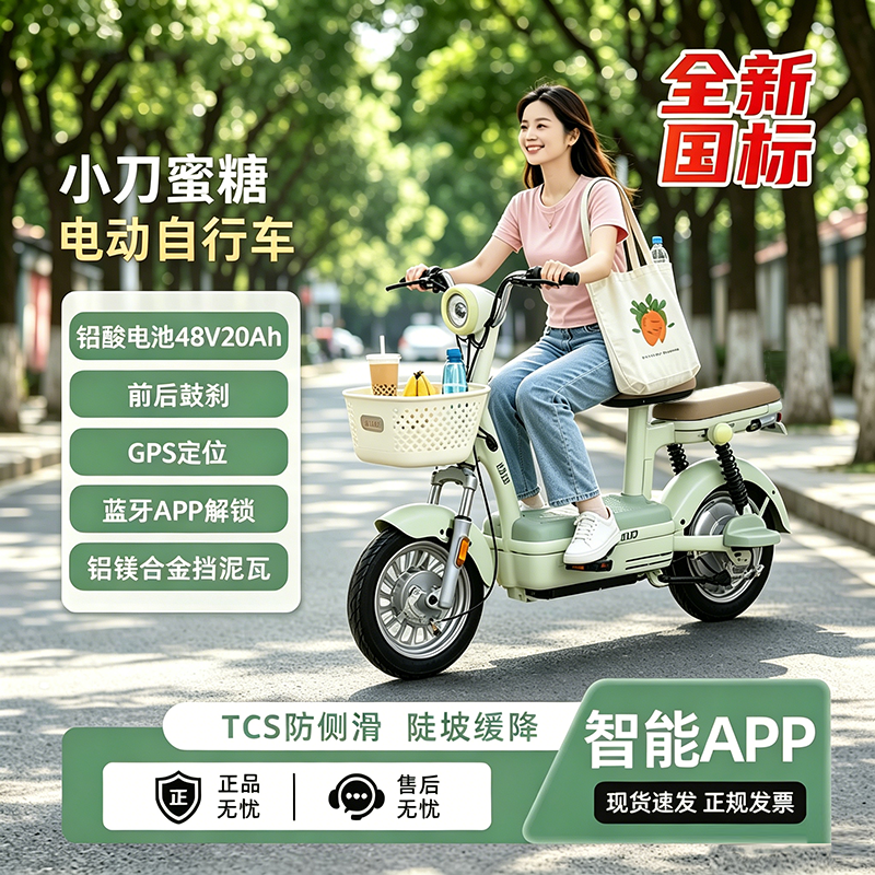 小刀电动车小刀蜜糖电动自行车铅酸电池48V女士学生小型上班两轮