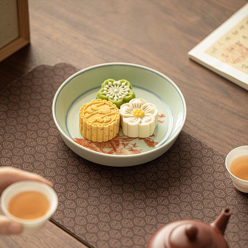 仿古矾红双凤壶承陶瓷蓄水茶盘干泡盘简约果盘茶点盘陶瓷茶具配件