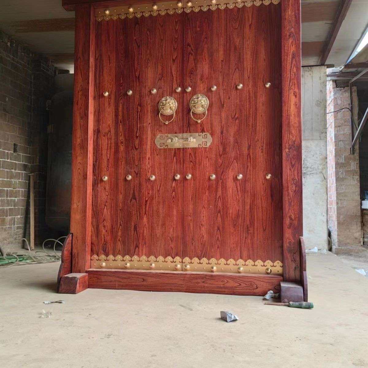 新中式老榆木别墅进户双开大门自建房院子大门实木对开门庭院门
