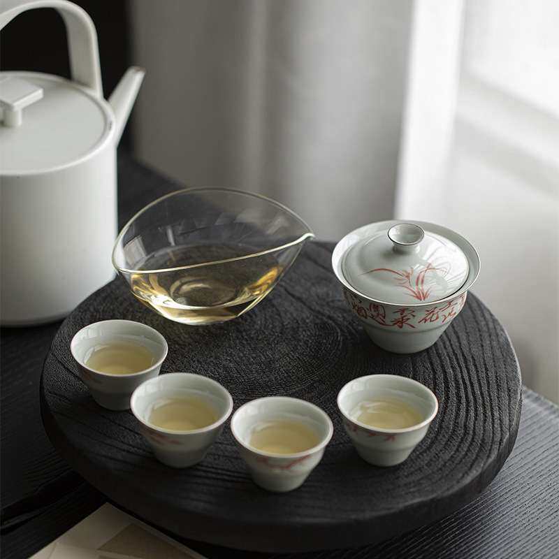 墨己 茶礼茶具套装 随手礼整套手绘釉里红茶具套组 四君子文人器