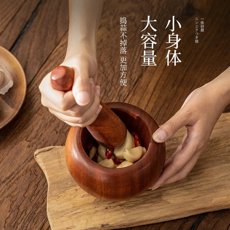 湖南擂钵家用老式擂辣椒捣碎罐舂钵手动厨房皮蛋工具茄子研磨木质