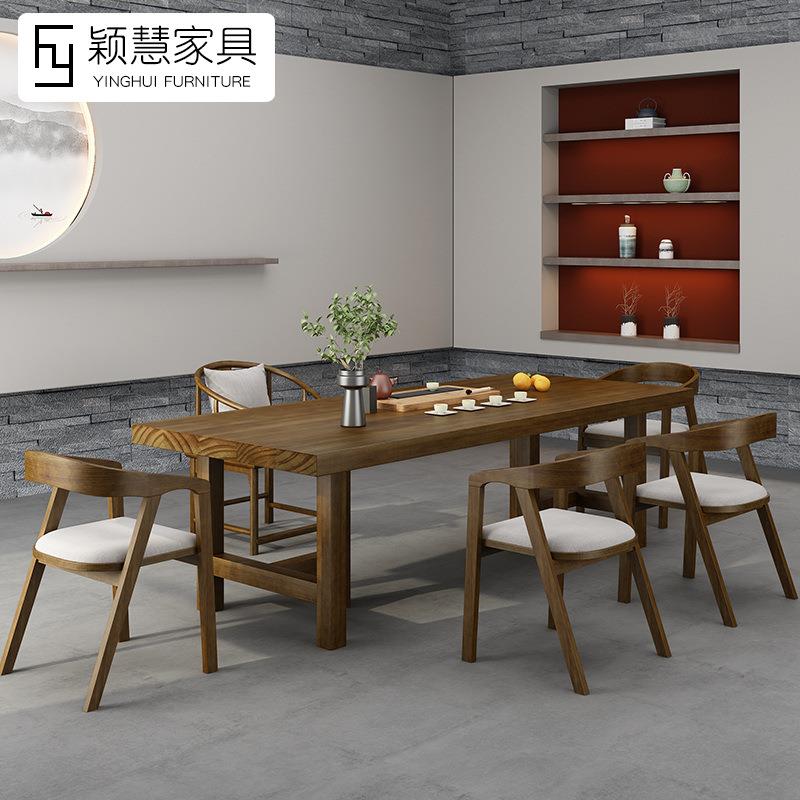 实木茶桌办公室禅意长桌茶台大板泡茶家用桌子茶道会客茶桌椅组合
