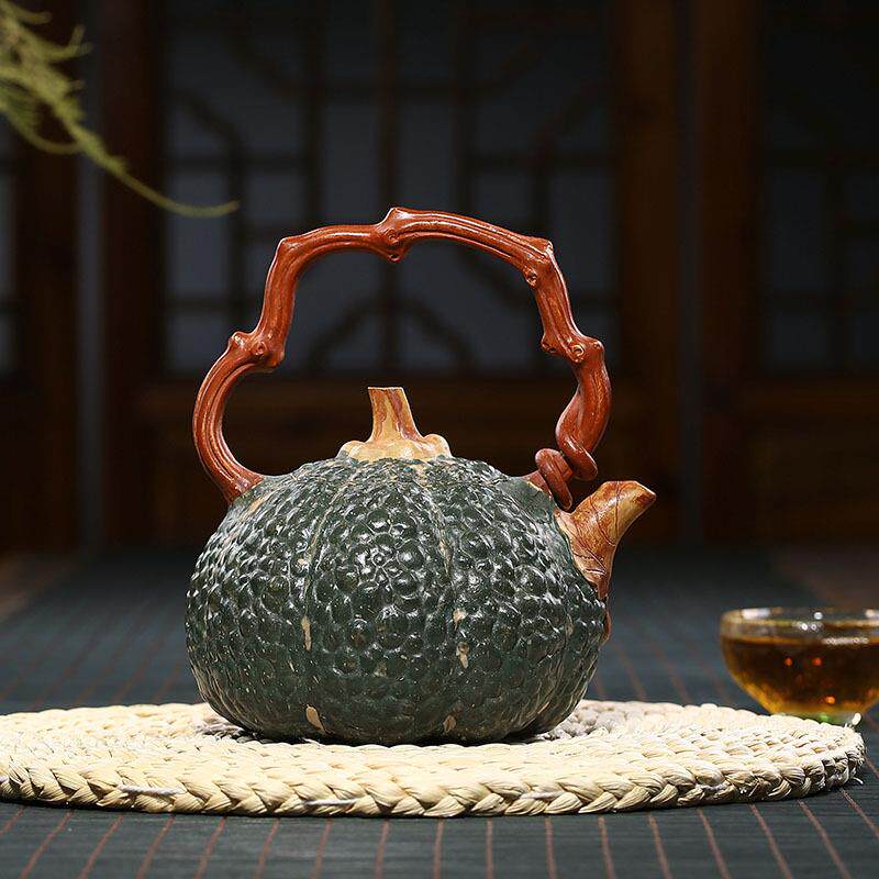 常月红南瓜紫砂壶提梁壶段泥高档茶壶茶具厂家仿生壶